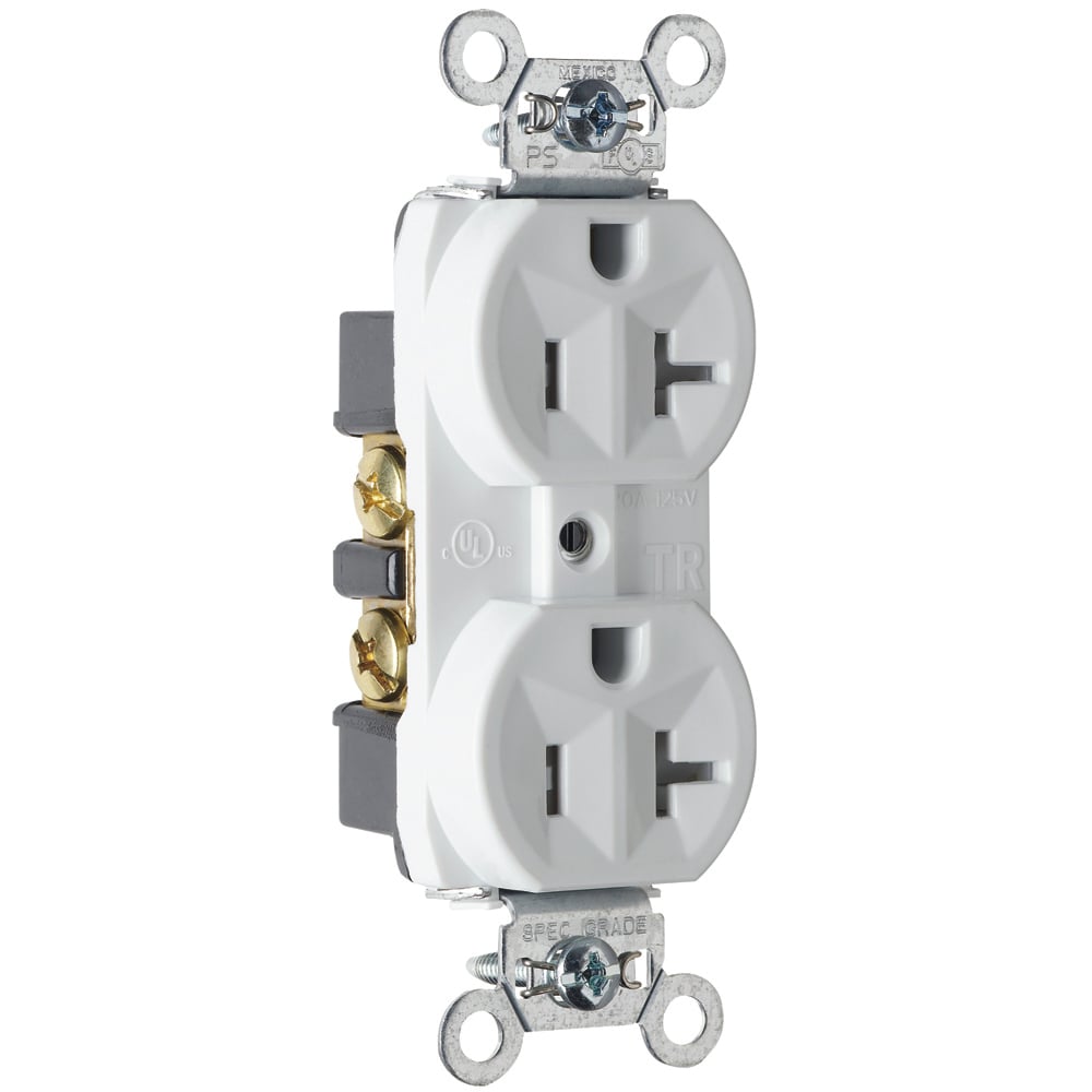 Tamper-Resistant Hard Use Spec Grade Duplex Receptacle Back and, Side Wire 20amp 125volt White