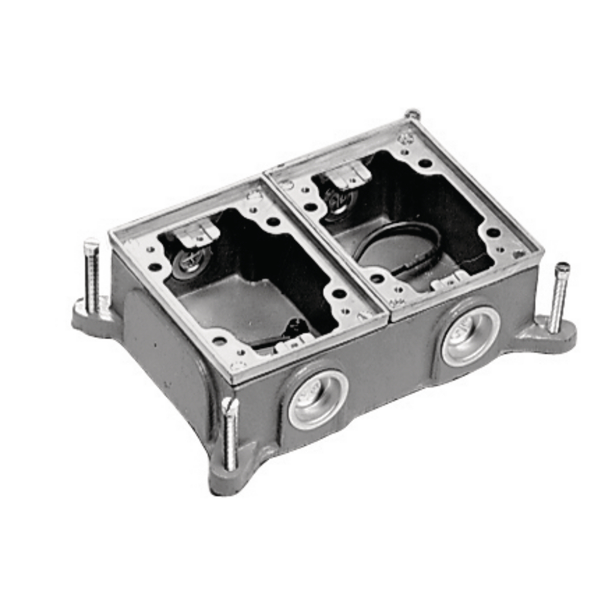 Flush Concrete Floor Box Series, 2-Gang, Rectangular, Cast Iron Box, Shallow, Semi Adjustable, Aluminum Top