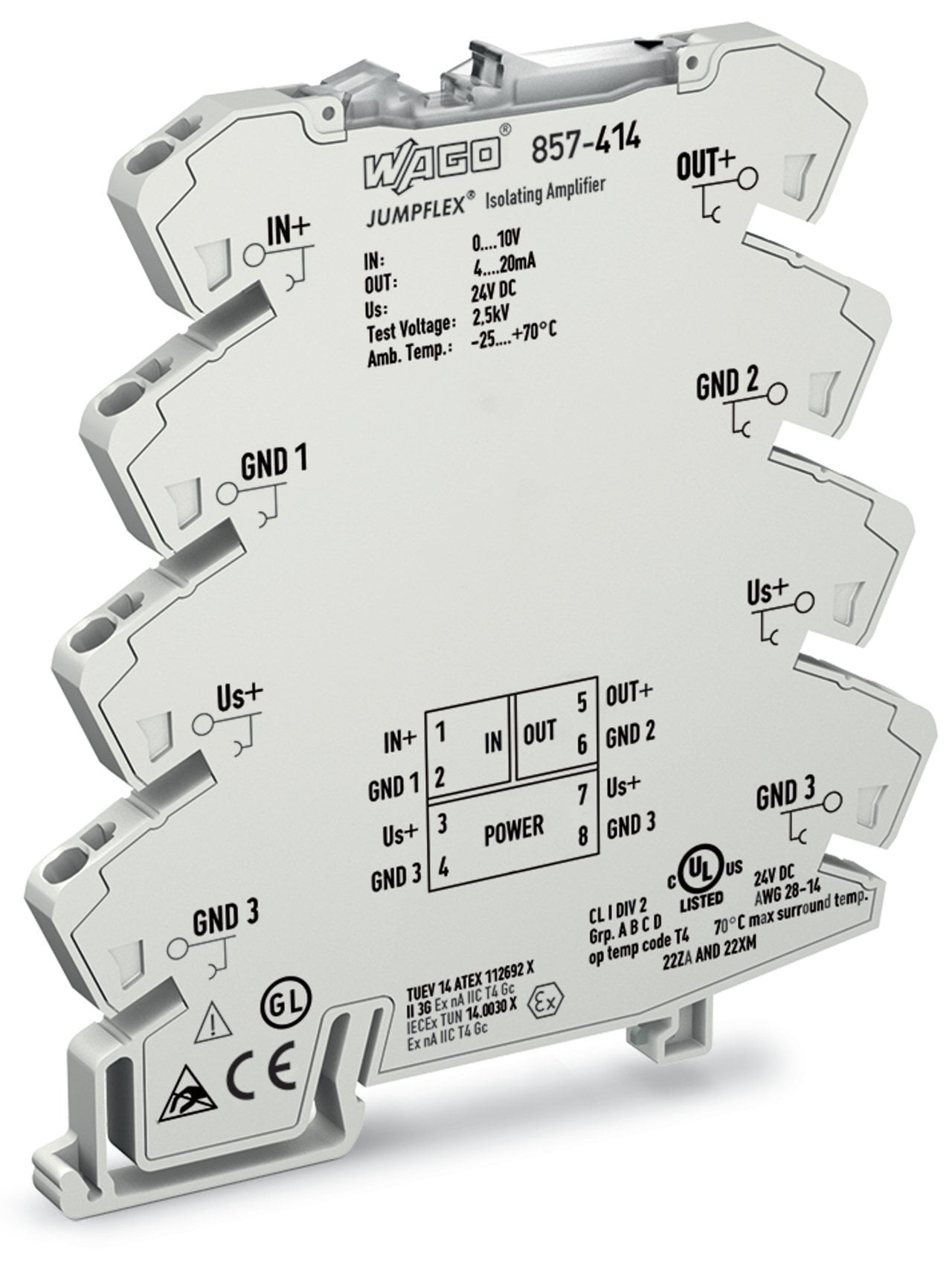 Isolation amplifier; Voltage input signal; Current output signal; Supply voltage: 24 VDC; 6 mm module width; 2,50 mm