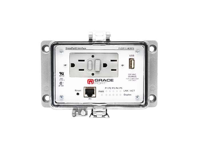PANEL INTERFACE CONNECTOR WITH ETHERNET SWITCH, USB TYPE A/F TO USB TYPE A/M, PMH, UL TYPE 4, GFCI DUPLEX INSIDE-OUTLET