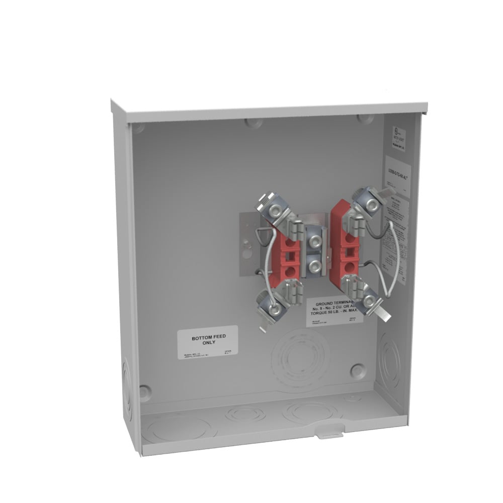 U3850-O-TG-KK-ALT Single Position Meter Socket, 200 Amp, 1 Phase, Ringless, Horn, 4 Term, UG with Side Wireway, 600V, Triplex