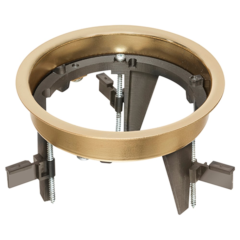 DROP IN floor box kit with low profile steel bracket and brass cover with flip lid. With grounding clip.