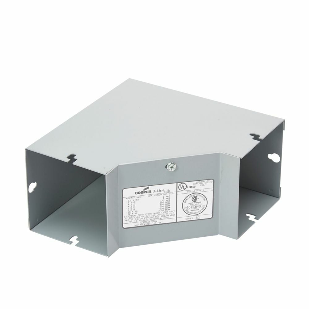 wireway elbow fitting, Lay-in, 90? elbow, inside opening, NEMA 1, Steel, ANSI 61 gray painted, 4" X 4"