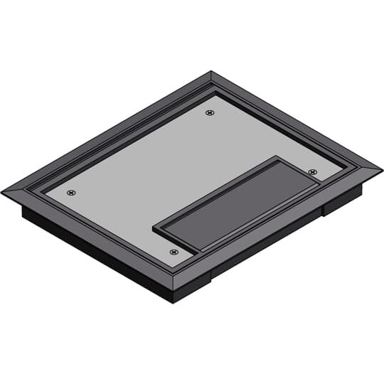 Non-metallic MopTite floor box cover with steel reinforced plate and gray flange.