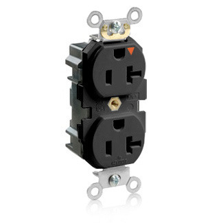  20 Amp, 125 Volt, Lev Lok Duplex Receptacle, Isolated Ground, Tamper Resistant, Industrial Grade, Black