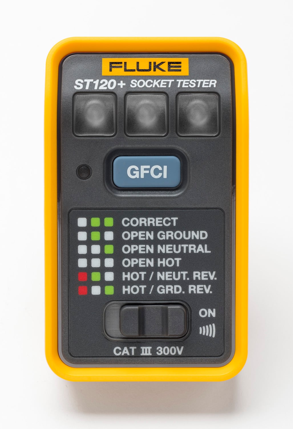 The ST120+ Socket Tester with a GFCI test button and beeper from Fluke is the perfect tester for electricians and electrical inspectors, home inspectors and technicians who need to verify the correct wiring of outlets. The bright, easy to see LEDs let you know if an outlet is miswired and the integrated GFCI test button gives you peace of mind by allowing you to verify the proper operation of GFCI equipped outlets.The addition of a switchable beeper makes the ST120+ even more capable. In addition to providing an additional level of safety by beeping whenever voltage is present  even with a miswired outlet  the beeper also helps you save time identifying circuit breakers.Just plug in the tester into an outlet and make sure the beeper is switched on. Then, when you flip the corresponding circuit breaker for that outlet, the beeper will turn on or off, letting you know that you found the right breaker.These features packed into the compact yet rugged design of the ST120+ make this the perfect tester to take to every job.