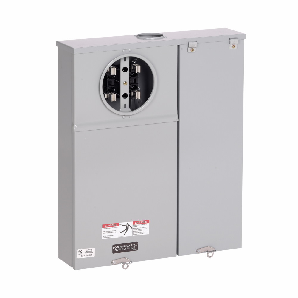 Eaton B-Line series meter breakers, 100 A, Test block, Ring type, 3R, ANSI 61 gray painted, 022 kAIC, #6-250 MCM, MCB, Steel, Surface mount, 7 jaws, 1 position, 3?/4W, Overhead feed