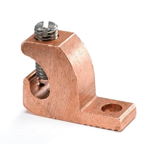 Copper Lay-In Lug, Wire Range #14 - #4 AWG, Stud Size 0.22 Inch, Height 0.78 Inch, Width 0.38 Inch, Length 1.07 Inches