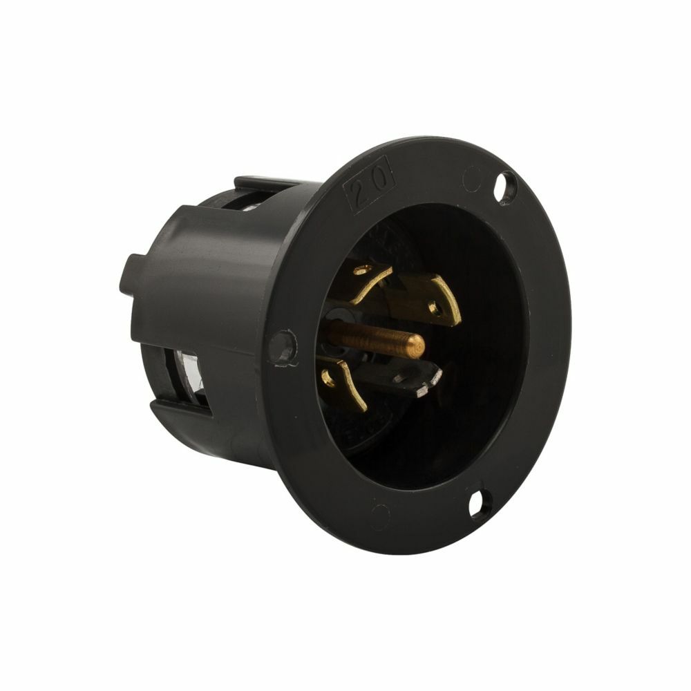 Eaton locking flanged inlet, 10A, 20A, Industrial, 250/600V, Black, Non-NEMA, Four-pole, Five-wire, grounding, Polycarbonate