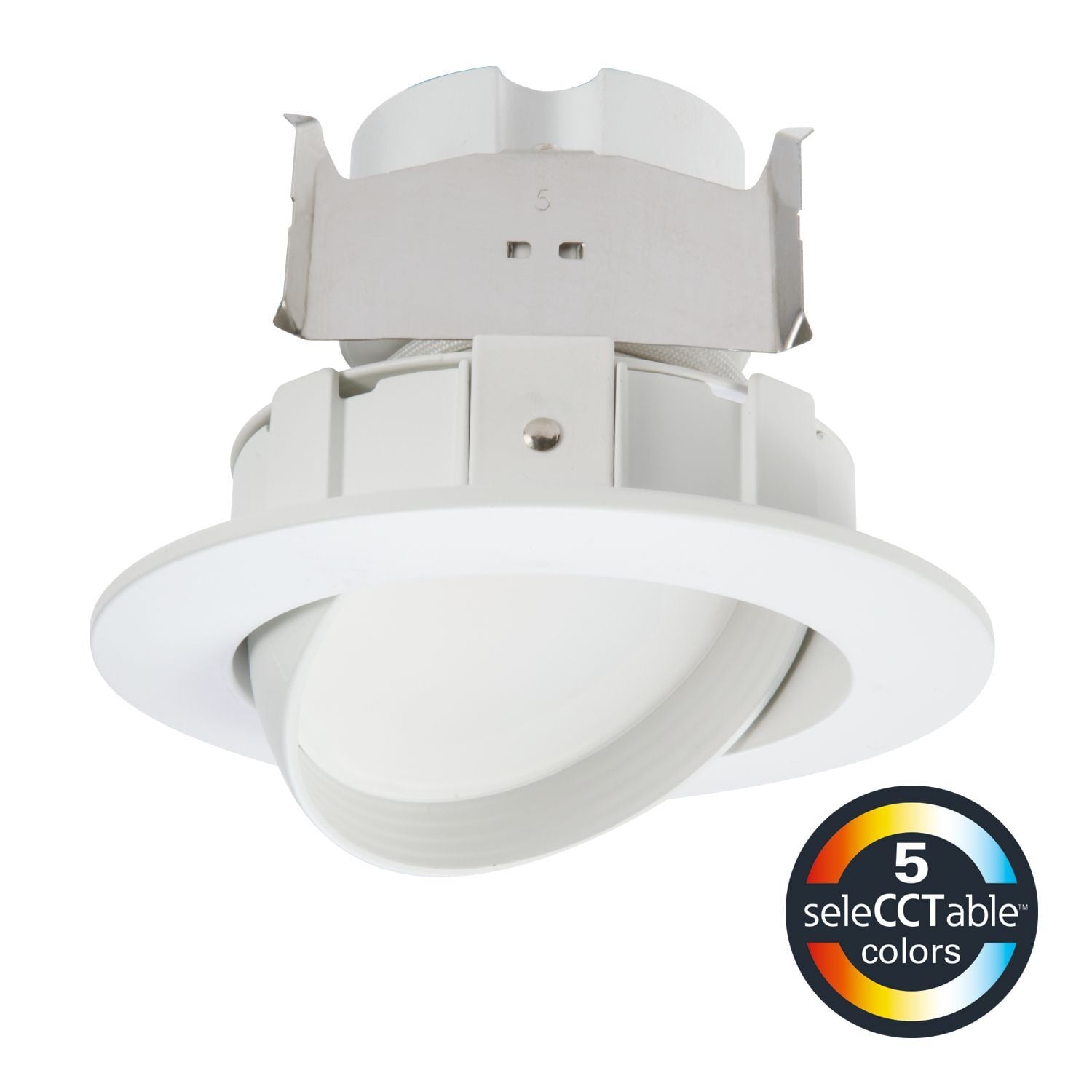 4" LED Adjustable Gimbal, 800 lumens(nom), 90 CRI mini,white tuning, selectable CCT 2700K-5000K, 120V 60Hz leading/trailing edge phase cut 5%dimming,Matte white baffle,Recyclable 4-color unit carton