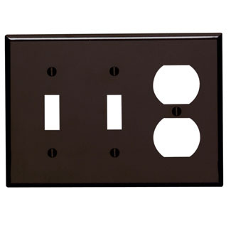 3-Gang 2-Toggle 1-Duplex Device Combination Wallplate, Standard Size, Thermoset, Device Mount, Brown