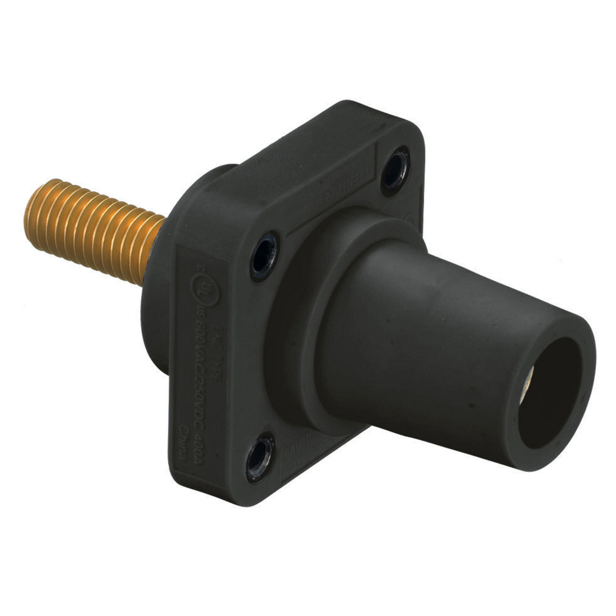 Heavy Duty Products, Single Pole Devices, Industrial Grade, Female Receptacle, 300/400A 600V AC/DC, Single Conductor, Threaded Stud, Black