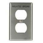 1-Gang Duplex Device Receptacle Wallplate, Device Mount, Engraved Isolated Ground, Stainless Steel