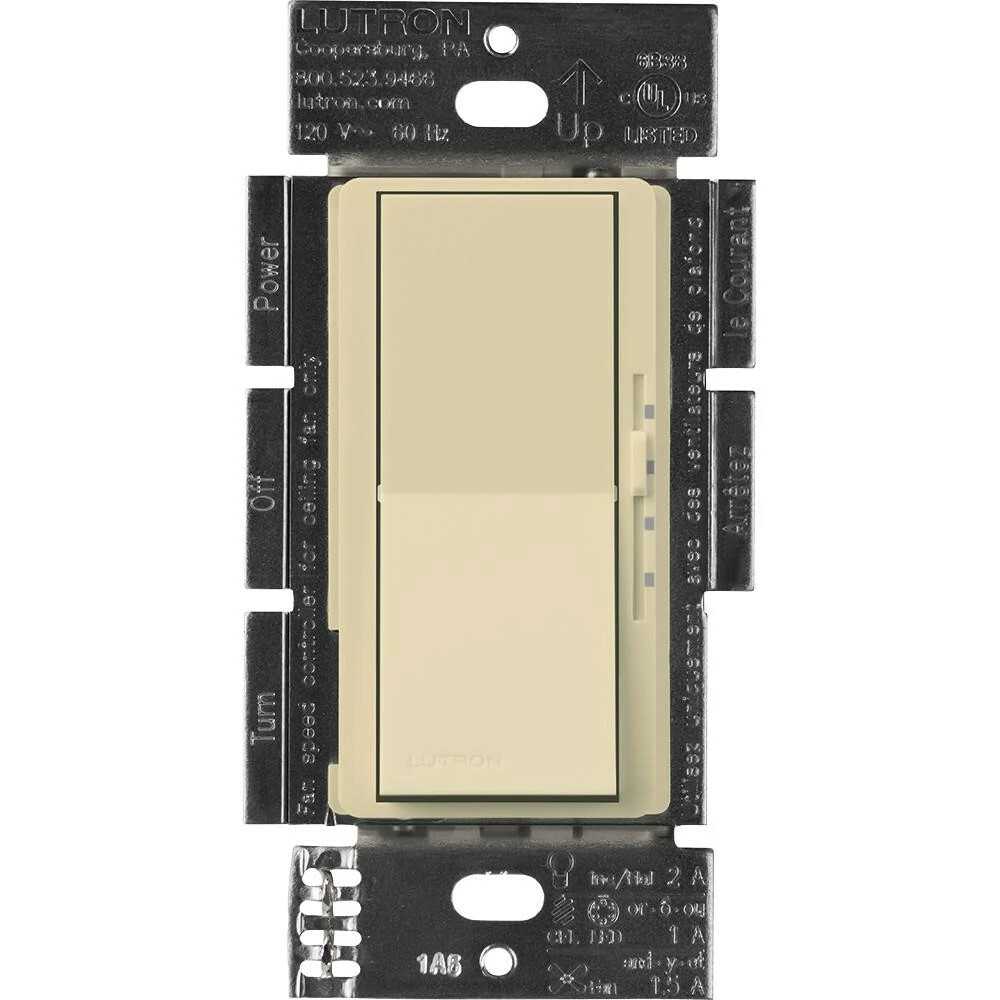 DVFSQ-LFH-IV Diva 3-Speed Fan Control and On/Off Light Switch, 1.5 Amp Fan, 1 Amp LED, 1 Pole/3-Way, No Neutral Required, 120V, Ivory, Clamshell