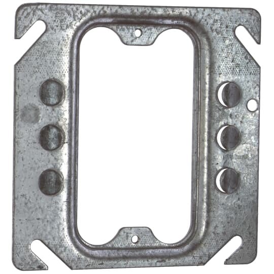 One Gang Square Device Cover, 1.5 Cubic Inches, 4 Inch Square x 1/4 Inch Raised, Pre-Galvanized Steel, Keyed for Plaster