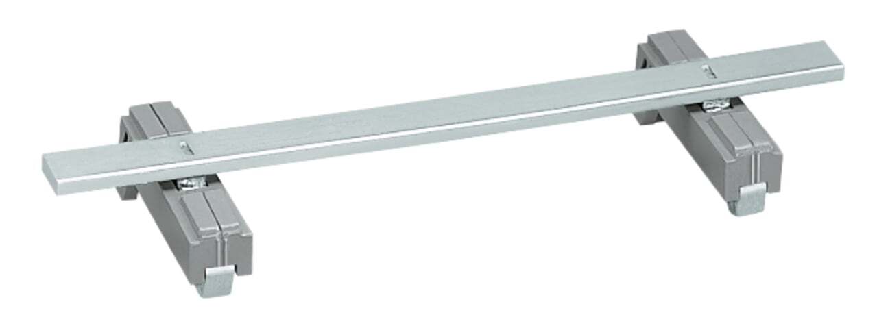 Carrier with 2 grounding feet; parallel to carrier rail; 125 mm long; Cu 10 mm x 3 mm; gray