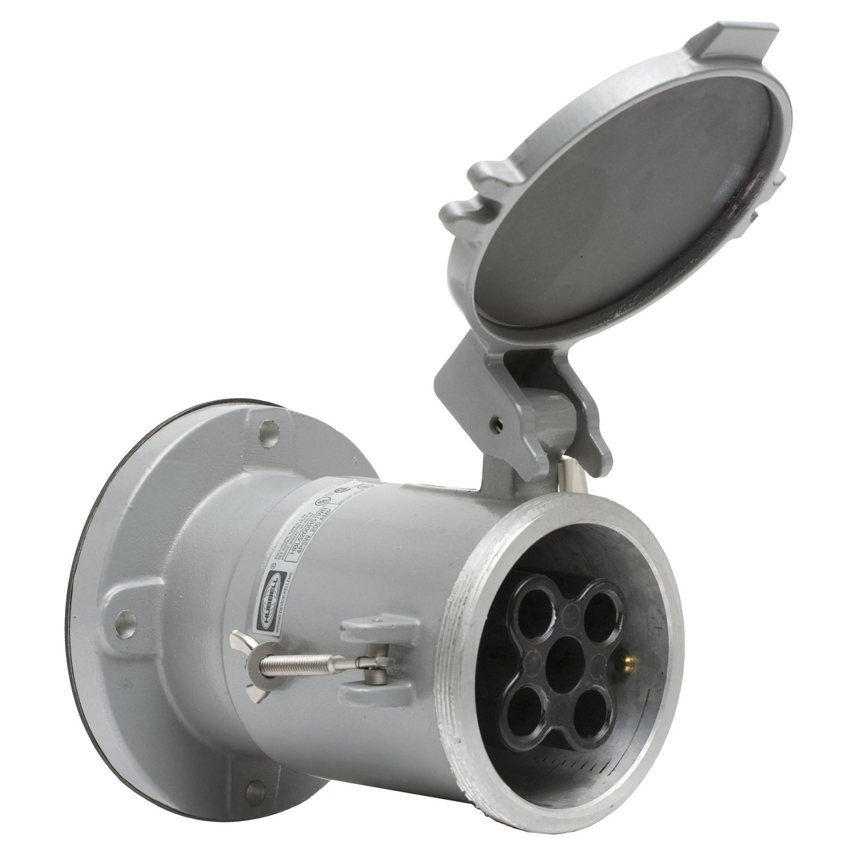 Heavy Duty IEC Pin and Sleeve Marine Grade Female Receptacle Interior, 200A 600V AC, 4-Pole 5-Wire Grounding, Terminal Screws
