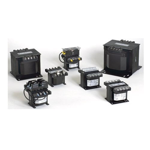 Encapsulated, Copper Wound Industrial Control Transformer, Factory Installed Primary Fuse Holder Class CC, Secondary Fuse Holder (Midget Cartridge, 13/32 IN x1-1/2 IN fuse) supplied, no covers, 50 VA