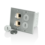 Floor Box Assembly, 2-gang, Includes Nickel-plated Brass Floor Plate, Gasket (1),  Screw  Caps (4),  O - Ring (4), Electrical Box W/ Low-voltage Divider (1), Ivory Tamper Resistant Duplex  Receptacle (1 - TBR20-I), And Low-voltage Adapter Plate (1). 20A-125V
