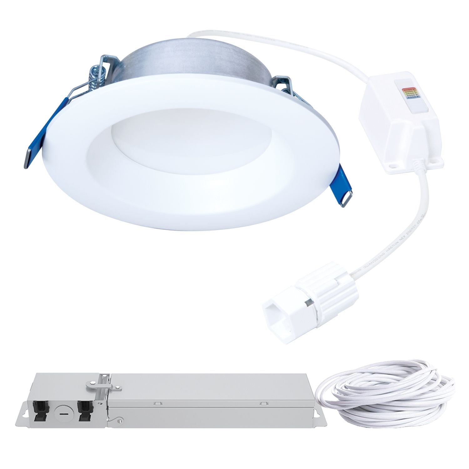 4-inch LT QuickLink Low Voltage Lighting, 600 lumens (nominal), 90 CRI min, 5-color selectable CCT, 120V, phase cut 5% dimming , Direct mount canless installation, 4 pack kit including driver
