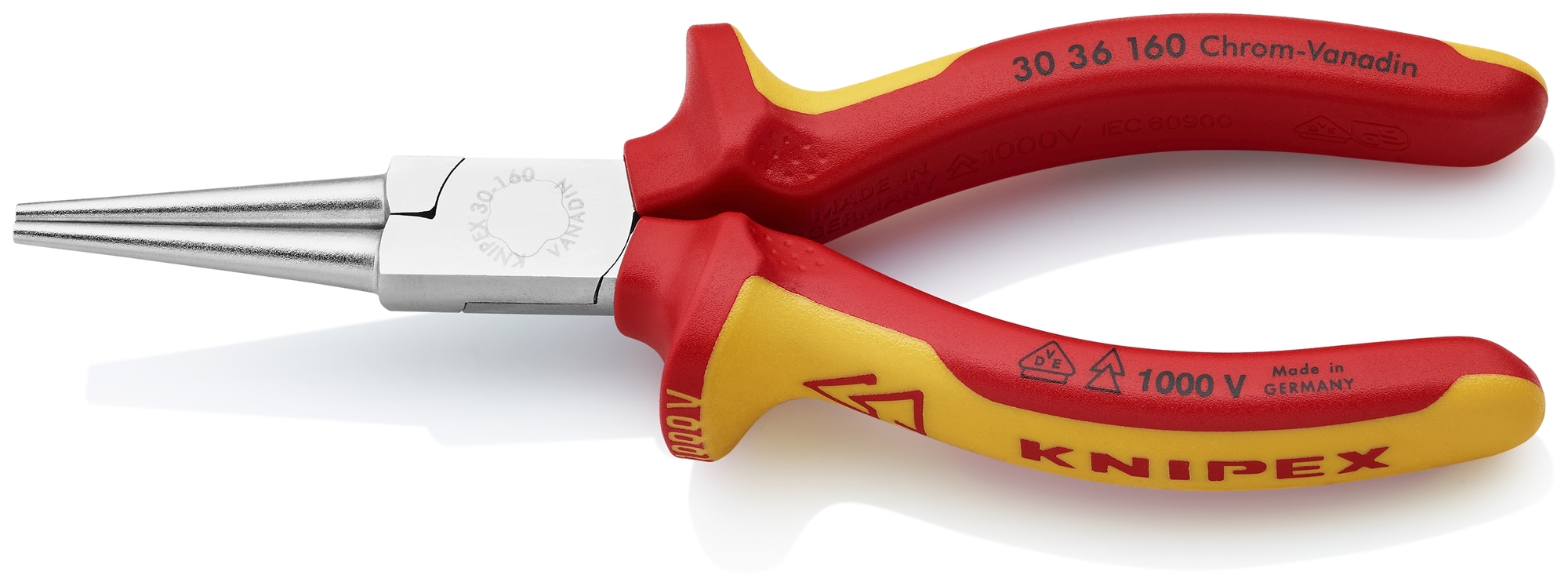 Long Nose Pliers-Round Tips-1000V Insulated, 6 1/4 in.