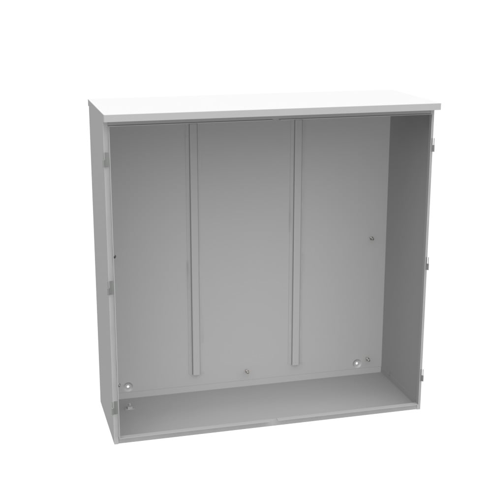 48x16x48 Hinge Cover Type 3R Steel No Knockouts ANSI 61 Gray Double Doors Padlocking 3PT Handle Back Panel Weld Studs Drip Shield No Center Post