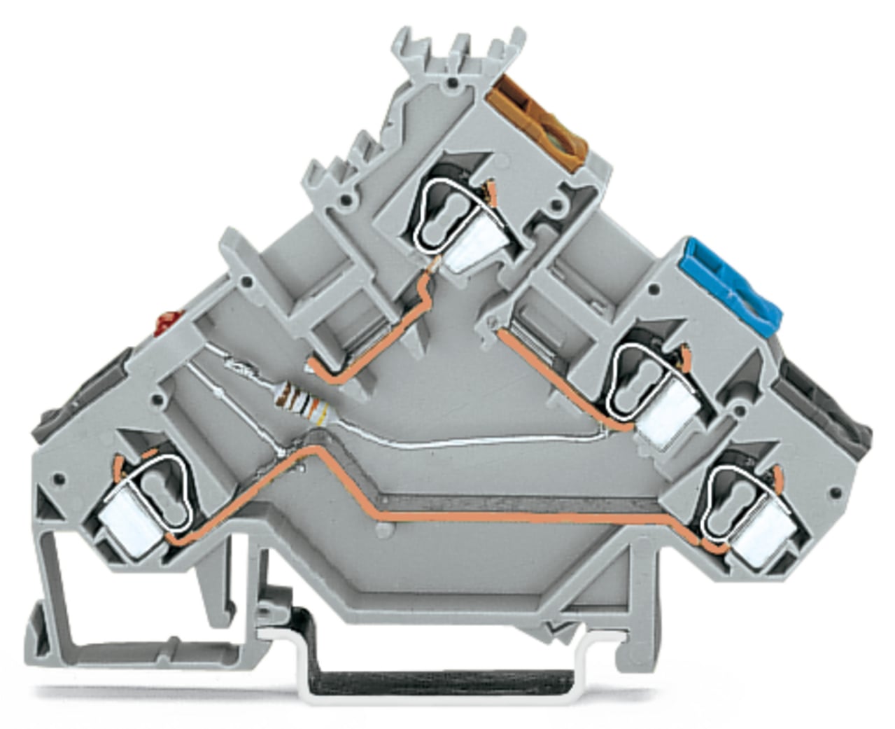 3-conductor sensor terminal block; LED (red); for PNP-(high-side) switching sensors; with colored conductor entries; 2.5 mm; CAGE CLAMP; 2,50 mm; gray