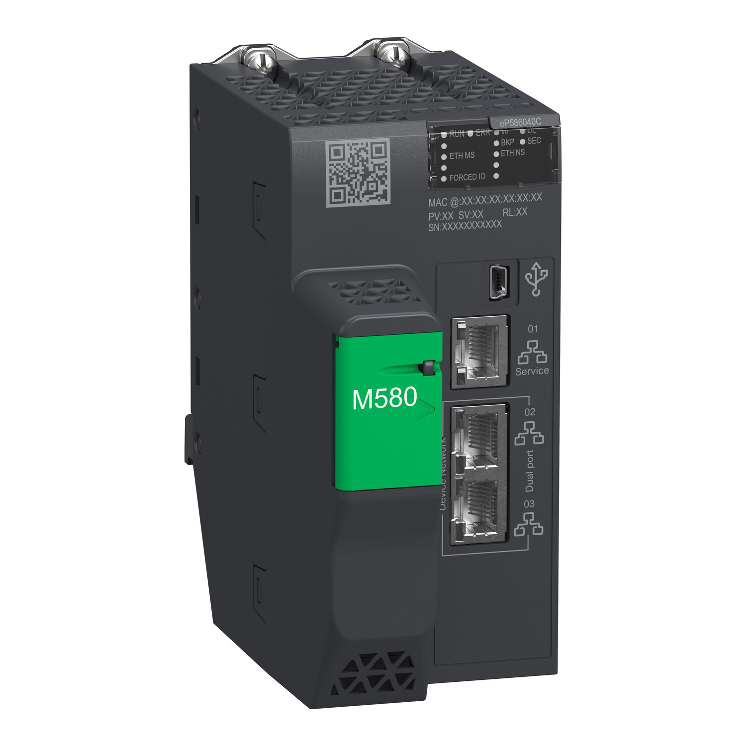 standalone processor, Modicon M580, 64MB, 61 Ethernet devices, 31 remote IO racks of X80 and Quantum, conformal coating