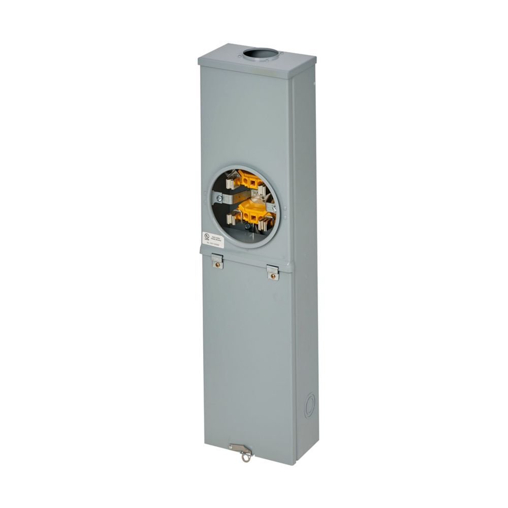 2M2R Meter Breakers, 200 Amp, Single Meter Position, Ringed, 3R, OH, ANSI 61 Gray Painted, AW Hub, 010 kAIC, #6-250 MCM, Main Circuit Breaker, 200 Amp, 2P, Galvanized Steel, Surface Mount, 4 Jaw, 3 Wire