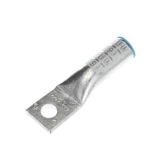 Aluminum One-Hole Lug, Long Barrel, Blind End, Max 35kV, 4/0 AWG Wire, 1/2 Inch Bolt Size, Tin Plated, Die Code 66H, Die Color Code White