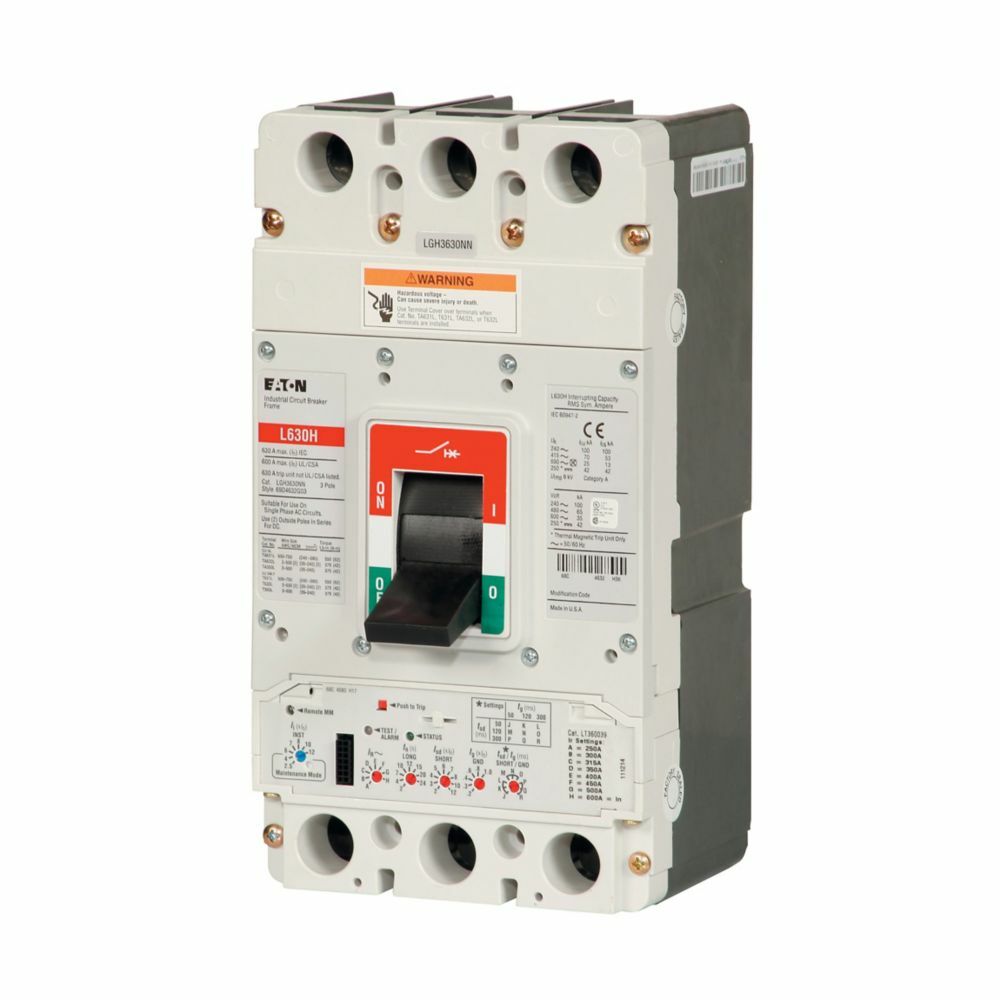 Eaton Series G molded case circuit breaker, LG-frame, LG, Fixed thermal, adjustable magnetic trip, Three-pole, 350A, 100 kAIC at 240 Vac, 65 kAIC at 480 Vac, 35 kAIC at 600 Vac, Line and load, 50/60 Hz, 100% rated