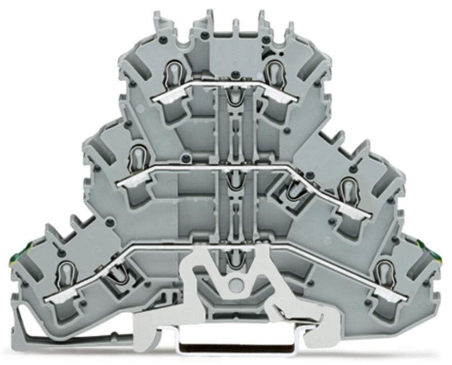 Triple-deck terminal block; Ground conductor/through/through terminal block; 2.5 mm; PE/L/L; suitable for Ex e II applications; without marker carrier; for DIN-rail 35 x 15 and 35 x 7.5; Push-in CAGE CLAMP; 2,50 mm; gray