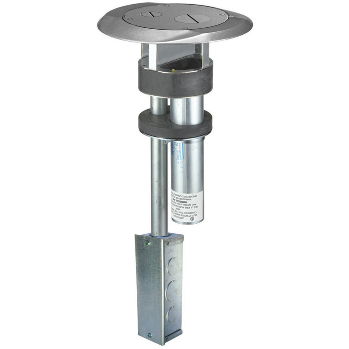 SystemOne, Fire-Rated Poke-Through, One-Piece, Furniture Feed, with Gray Painted Cover and Junction Box