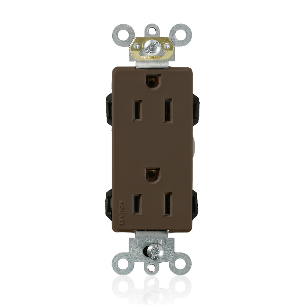15-Amp, 125-Volt, Decora Plus Duplex Receptacle, Commercial Grade, Straight Blade, Self Grounding, Brown