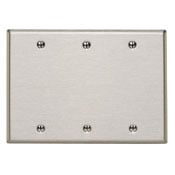 3-Gang No Device Blank Wallplate, Box Mount, Stainless Steel