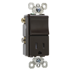 Tamper-Resistant Deco Combo, 3-Way Switch and, Single Receptacle, Brown