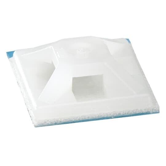 Four-Way Mounting Base, Natural Nylon 6.6 for Temperatures up to 65 Degrees Celsius (149 F), Length of 50.8mm (2.0 Inches), Width of 50.8mm (2.0 Inches), Height of 7.4mm (0.290 Inches), Self-Adhesive/Screw Mounting Method, #8 Screw, Mounting Hole Size of 4.3mm (0.169 Inches), Bulk Pack