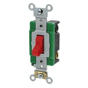 30 Amp, 120/277 Volt, Toggle Double-Pole AC Quiet Switch, Extra Heavy Duty Spec Grade, Self Grounding, Back and Side Wired, Red