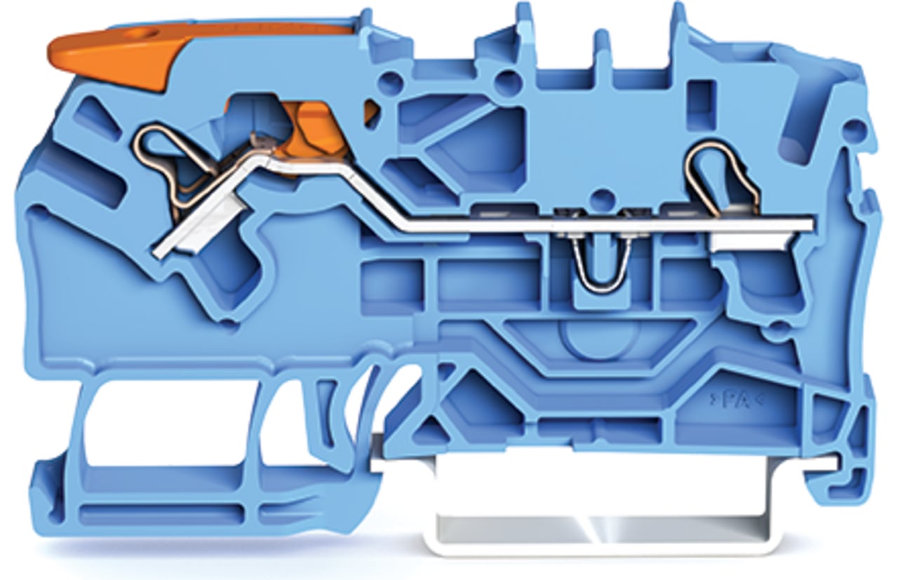 2-conductor through terminal block; with lever and Push-in CAGE CLAMP; 2.5 mm; with test port; suitable for Ex i applications; side and center marking; for DIN-rail 35 x 15 and 35 x 7.5; Push-in CAGE CLAMP; 2,50 mm; blue