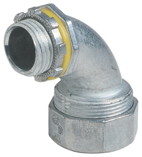 Connector, 90 Degree, Conduit Size 3/8 Inch, Height 1.88 Inch, Length 1.38 Inch, Die Cast Zinc