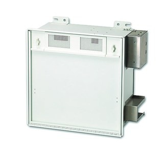 CEILING ENCLOSURE, 2' X 2' WITH JUNCTION BOX FOR DUPLEX POWER OUTLET, AND A FAN, ACCOMODATES 2U OF ACTIVE LAN EQUIPMENT, AND UP TO 5U OF 19" WIDE RACK MOUNT SPACE DIVIDED INTO 2U-1U-2U SECTIONS.
