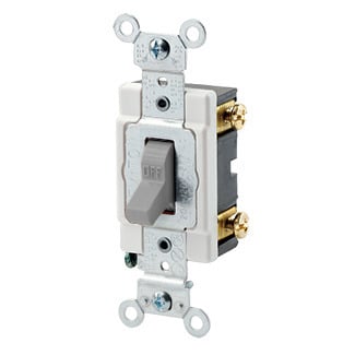 20-Amp, 120/277-Volt, Toggle Single-Pole AC Quiet Switch, Heavy Duty Spec Grade, Grounding, Gray