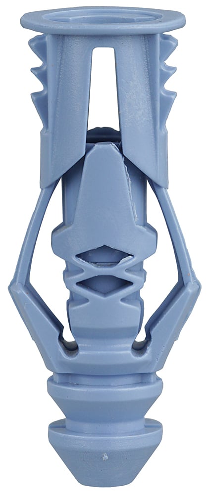Triple Grip, Multi-Purpose Anchor, 1-1/2 in. length, 5/16 in. drill size, #10 screw size, Plastic, 150, 800 lb. shear strength, Blue
