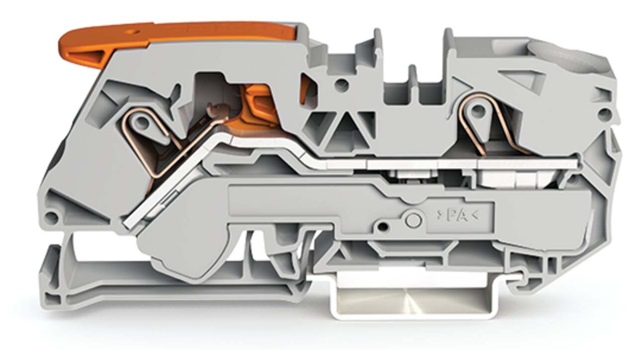 2-conductor through terminal block; with lever and Push-in CAGE CLAMP; 16 mm; with test port; side and center marking; for DIN-rail 35 x 15 and 35 x 7.5; Push-in CAGE CLAMP; 16,00 mm; gray