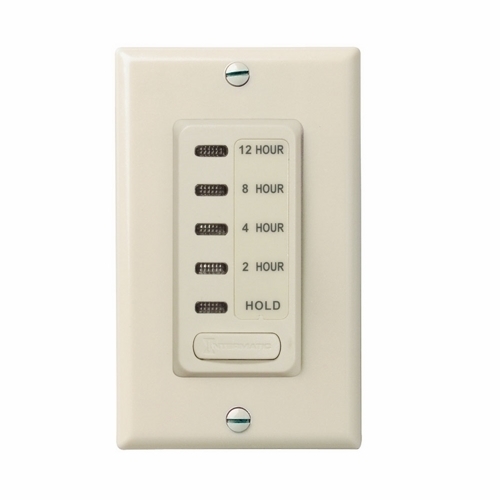 The Electronic Auto-Off Timer 2/4/8/12 Hour With HOLD Light Almond The EI200 Series Decorator Electronic Auto Shut-OFF Timers provide silent operation in time ranges from 5 minutes to 12 hours.