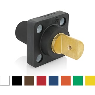 16 Series Single Pole Cam Type Female Panel Mount Receptacle, 90-Degree, Half Round w/ Tapped Hole, Cable Size #2 - 4/0, Max Amp 400A-Blue