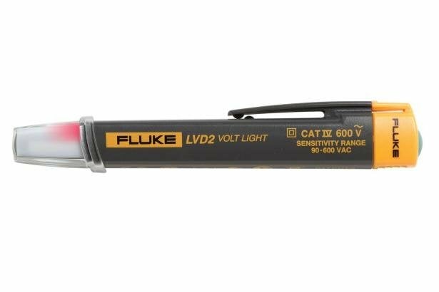 The LVD2 Volt Light is a non-contact AC voltage detector and LED flashlight combined into one easy to use pen-style design. The LVD2 is a CAT IV 600 V rated non-contact detector that is suitable for commercial and industrial applications. The LVD2 includes dual sensitivity turning blue 1 to 5 (2.54 cm to 12.7 cm) from the source and red when at the source.