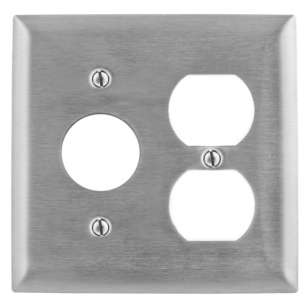 Wallplates and Boxes, Metallic Plates, 2- Gang, 1) Duplex 1) 1.40" Openings, Standard Size, Stainless Steel