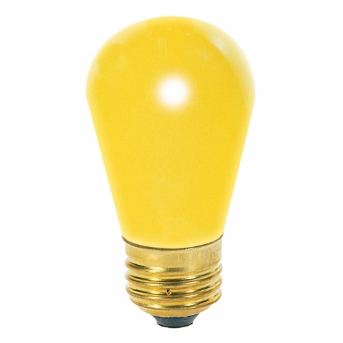 Incandescent Indicator & Sign Lamp, Designation: 11S14/Y, 130 V, 11 WTT, S14 Shape, E26 Medium Base, Ceramic Yellow, CC-9 Filament, 2500 HR, 3-1/2 IN Length, 1-3/4 IN Diameter