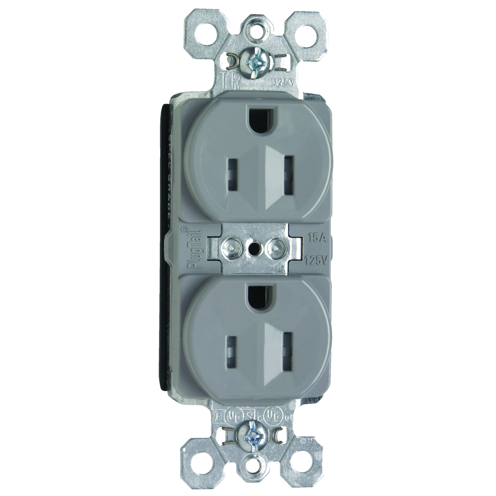PlugTail Tamper-Resistant Spec Grade Duplex Receptacle 15amp 125volt, Gray